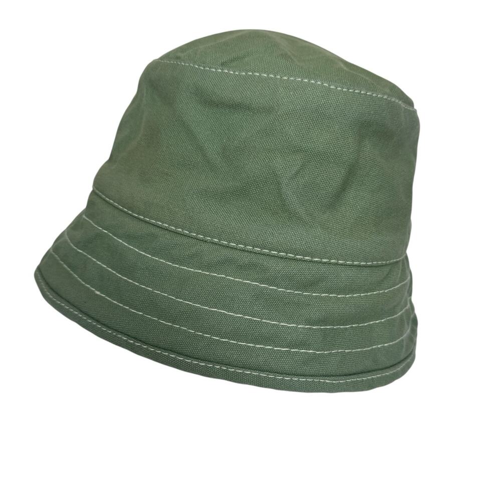 RESTORATION HARDWARE Olive Green Canvas Bucket Hat White Contrast Stitching M/L